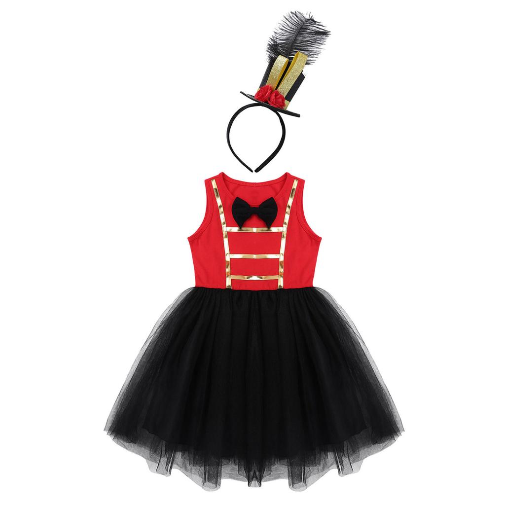 Kids Girls Sleeveless Bowtie Mesh Tutu Dress For Halloween Christmas Cosplay Birthday Party Fancy Dress Up