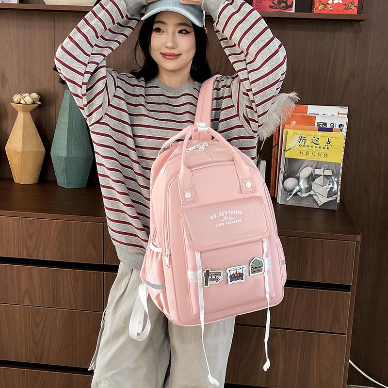 Women's Color Block Backpack Large Capacity Middle School Student Schoolbag
