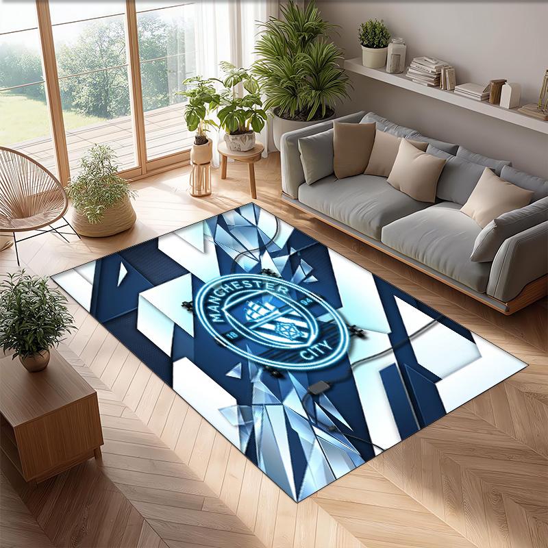 Manchester City Printed Flannel Area Rug Non Slip Soft Polyester Floor Carpet Indoor Decor Mat for Bedroom Living Room Sofa