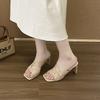 French evening breeze with Muller cool slippers for women's summer wear 2025 new square head open-toed high-heeled slippers for women