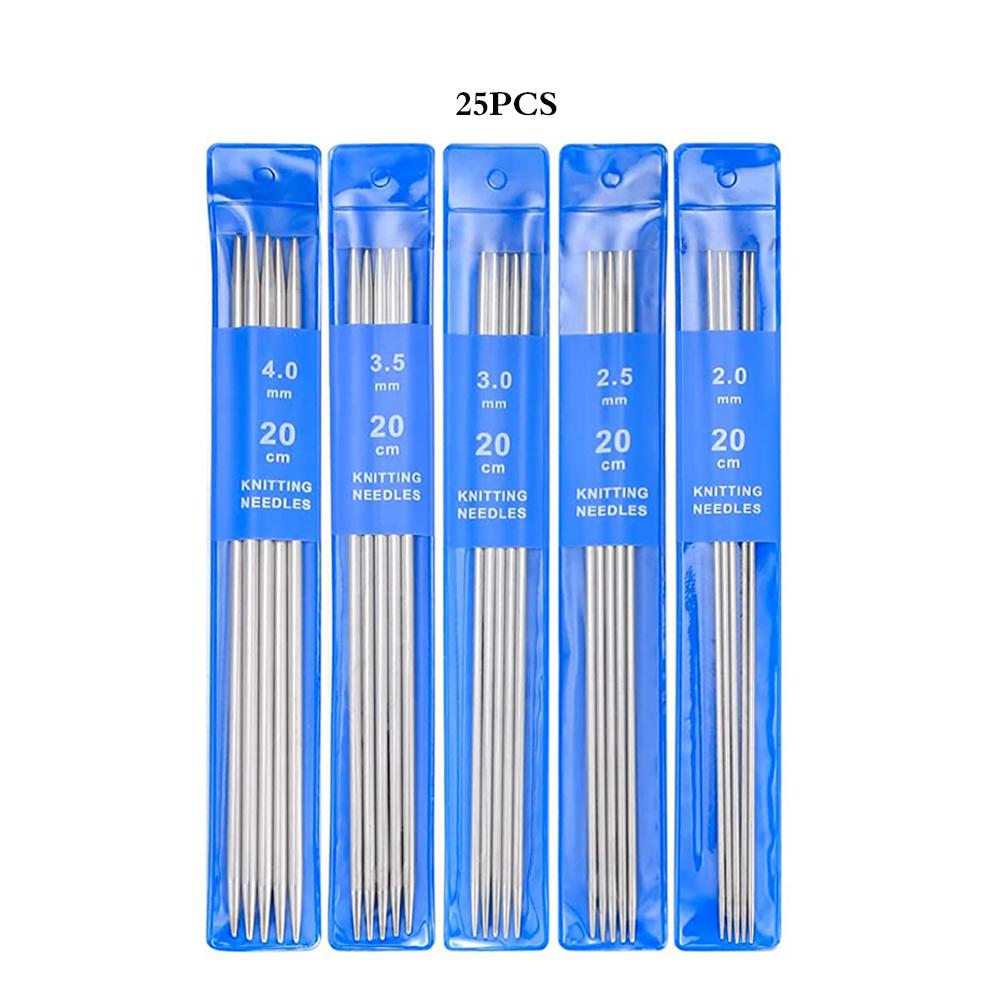 Set di Ferri da Maglia a Maglia Doppia in Acciaio Inossidabile da 20 cm, 5-35 Pezzi, 2-5 MM, per Progetti di Lavoro a Maglia di Maglioni