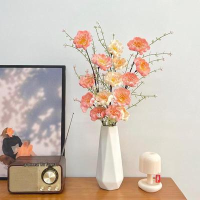 Azalee Kunstblumenstrauß mit Vase - Dekorative Windpuder-Schale Ornament für Wohnzimmer oder Esstisch.