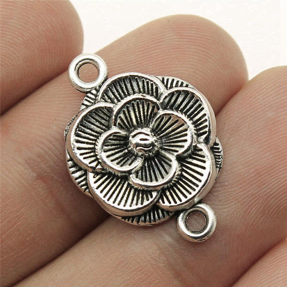 Flower Petal Connectors Botanical Themed Antique Bronze Zinc Alloy Jewelry Making Connect Charms Extender Connectors