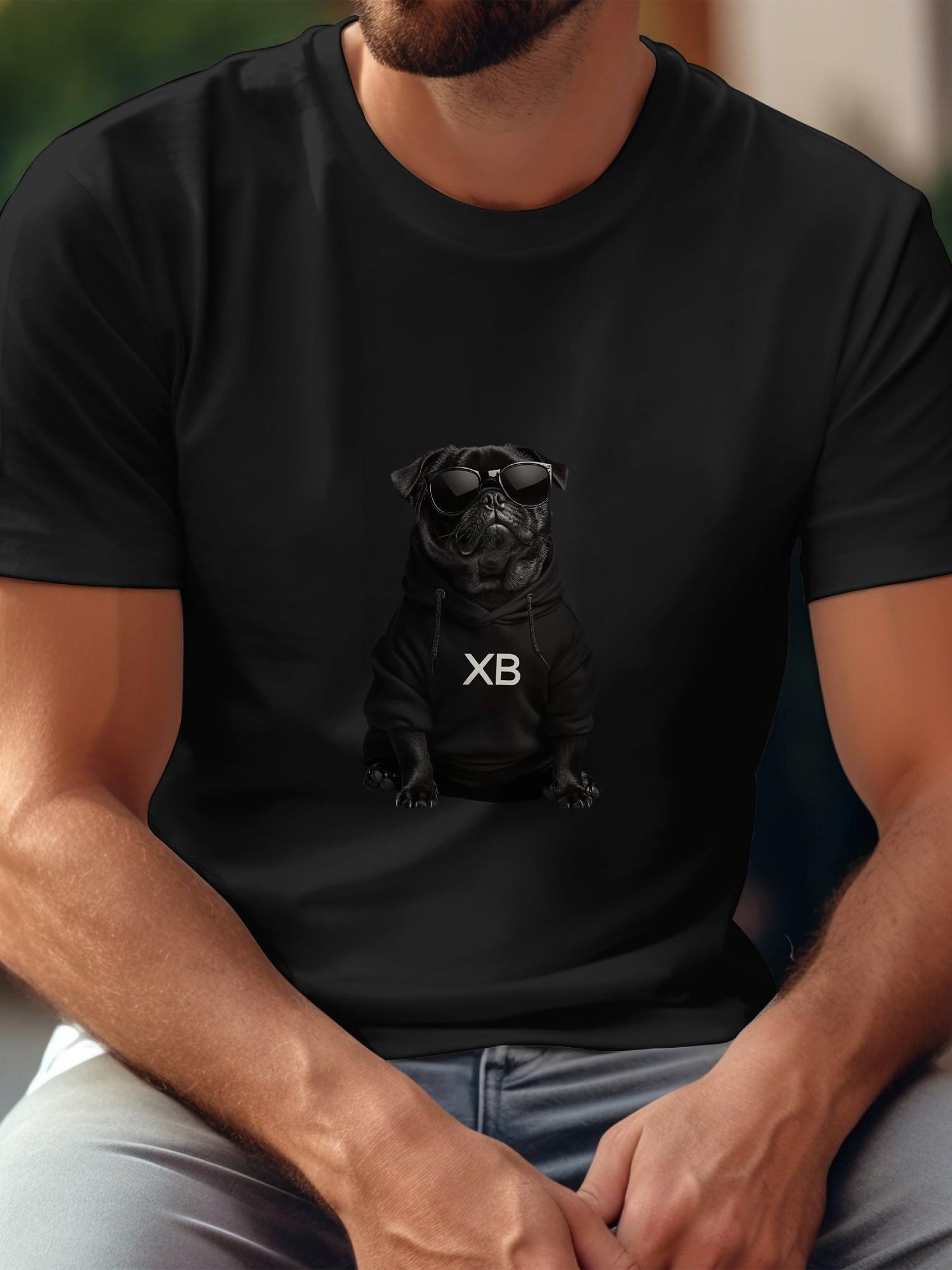 1pc Cool Confident Pug Graphic Black T-shirt - Cotton XL