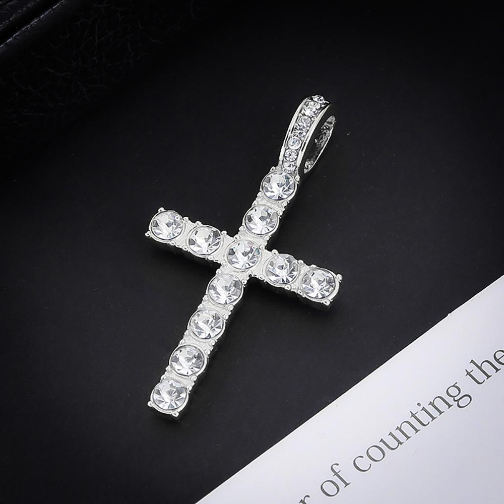 Eco-Friendly European & American Hip-Hop Zinc Alloy Rhinestone Cross Pendant Necklace with 4mm Diamond Tennis Chain