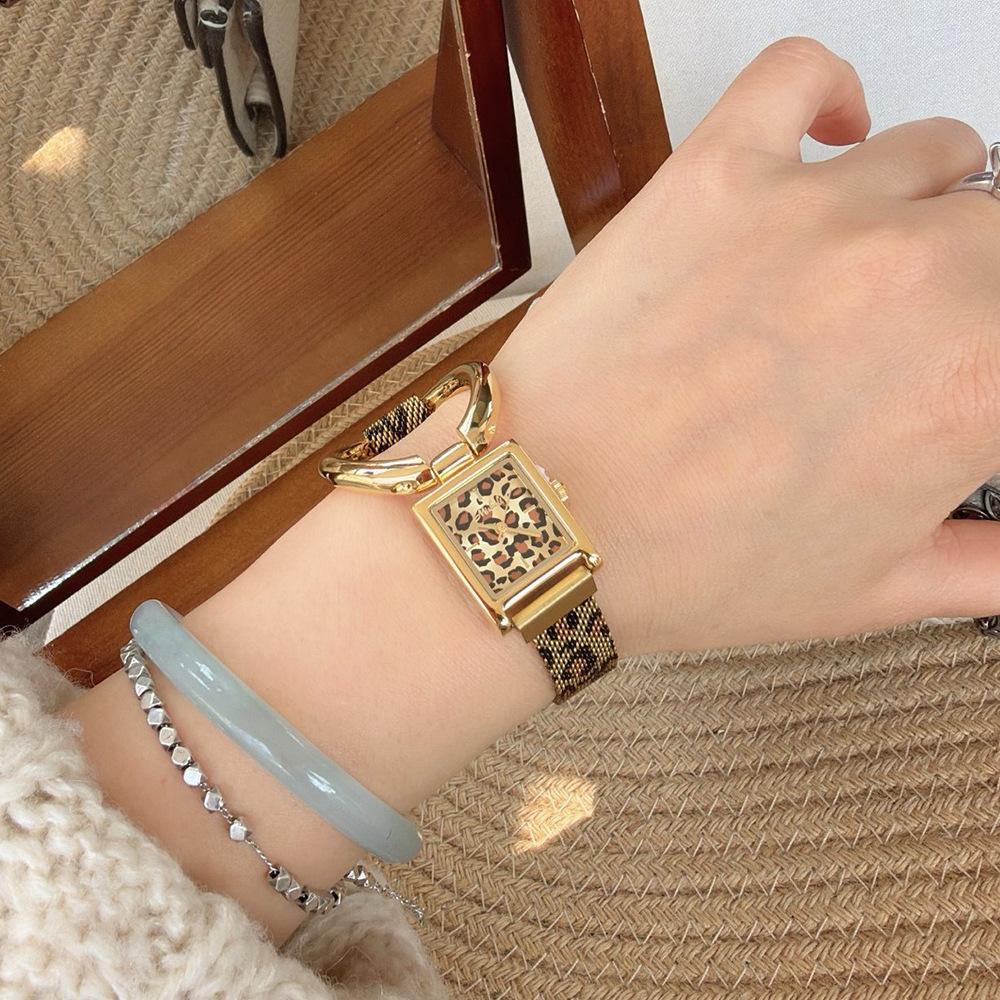Ring Antique Square Leopard Print Mesh Belt Women S Watch Women S Niche Light Luxury Temperament Quartz