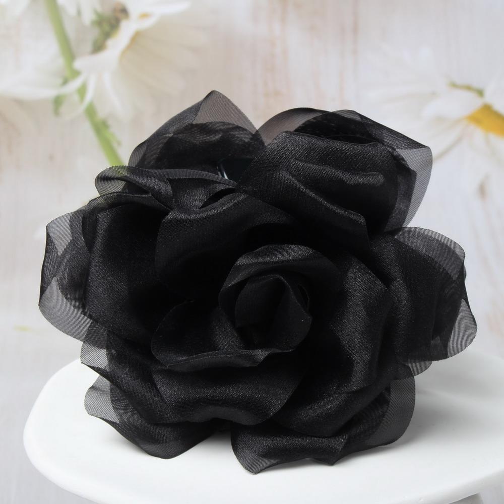 Organza Ros Blomma Hårklämmor för Kvinnor Flickor Mjuk Korsage Hästsvanshållare Hårklämmor Mode Håraccessoarer