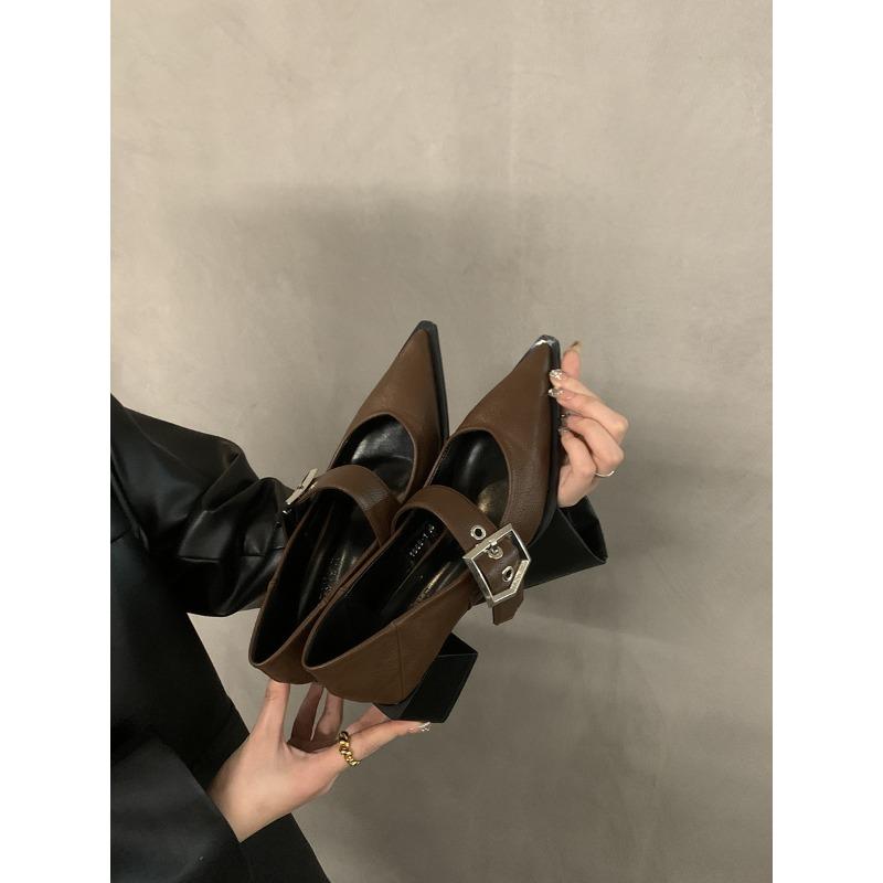 Retro Pointed Mary Jane Small Leather Shoes Women's Single Shoes Spring and Autumn New Fashion Thick Heels