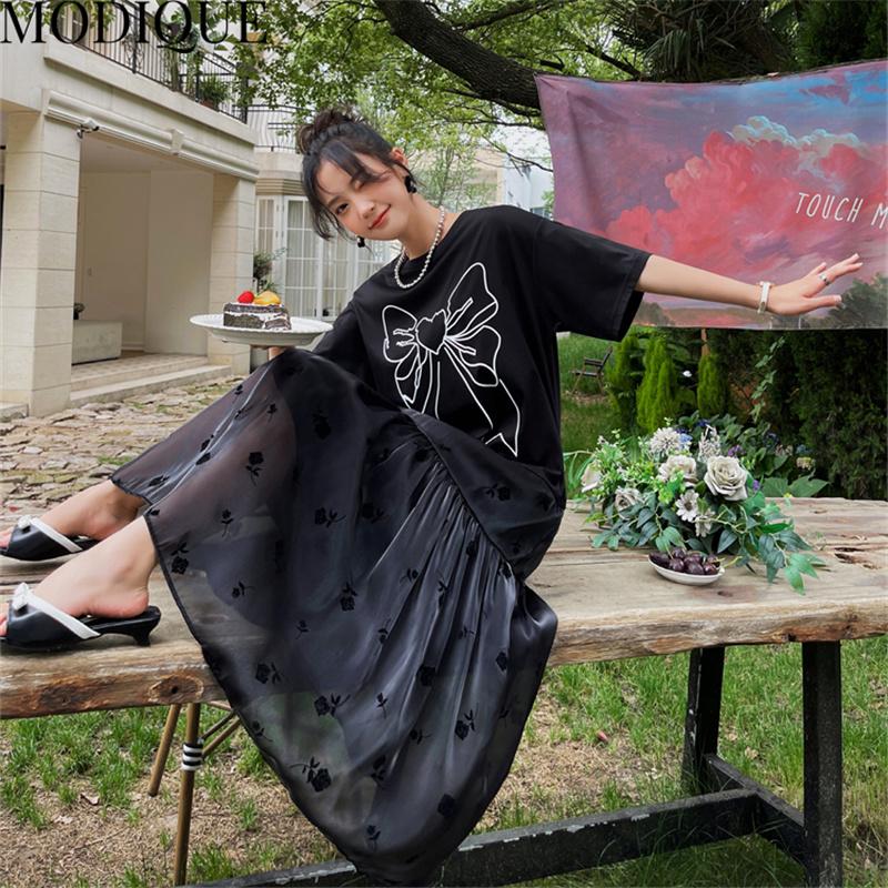 MODIQUE Letní nadměrná velikost Nová košile Dámské Volné Patchwork Pevná síťovina Bavlna Len Šaty A-Line Ležérní Dámské šaty Krátký rukáv s výstřihem