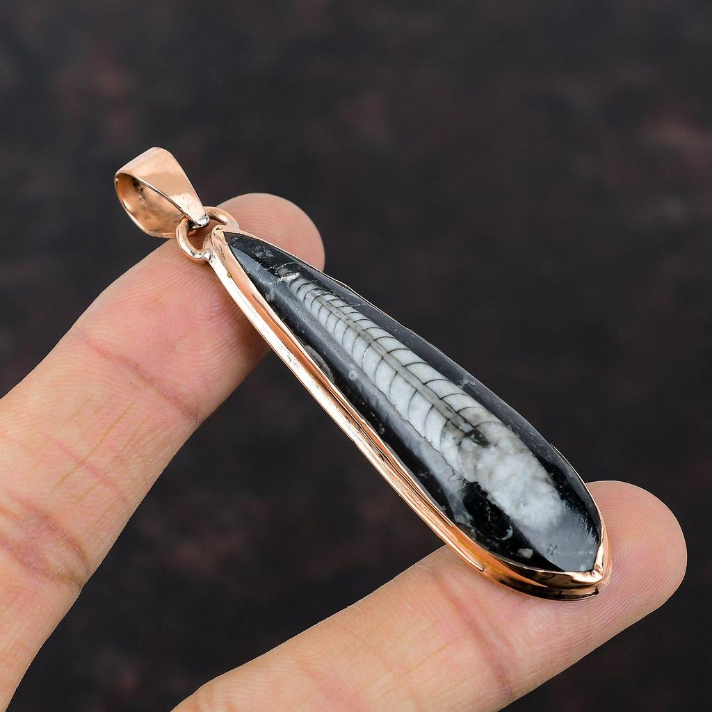 Orthoceras Fossil Pendant Copper Pendant Natural Gemstone Pendant Handmade Jewelry Amazing Pendant Gift For Mom Unique Copper Design Jewelry