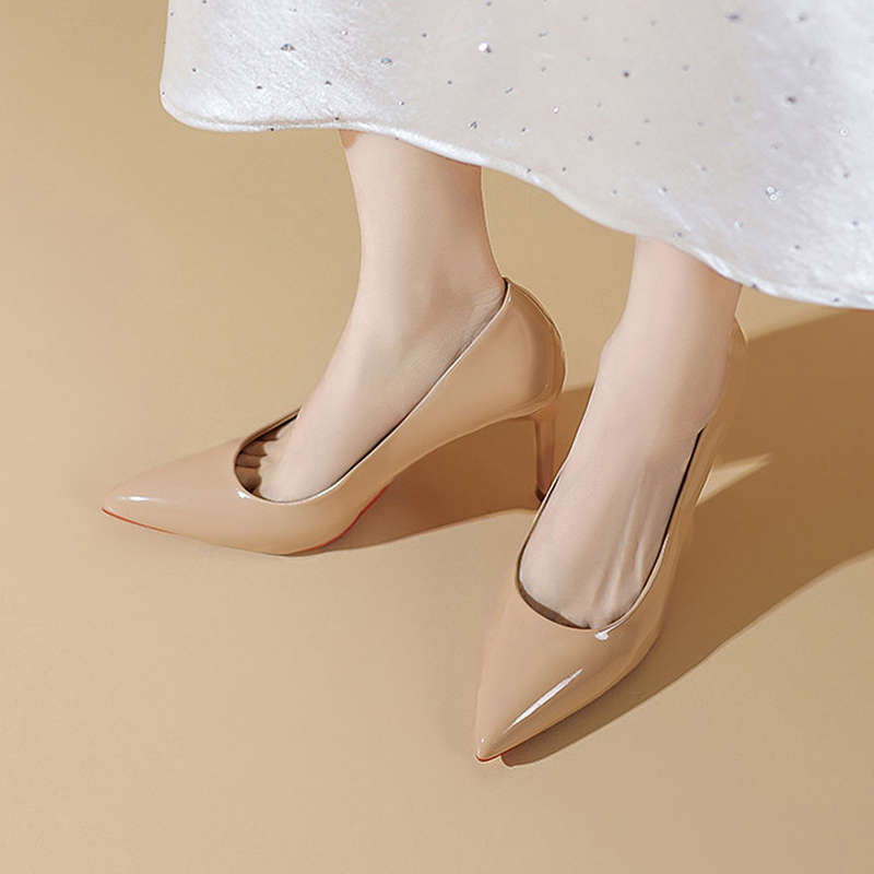 Black High Heels Women's Stilettos Spring and Autumn New Red-soled Patent Leather Pointed Head Light Mouth Sexy Nude Single Shoes