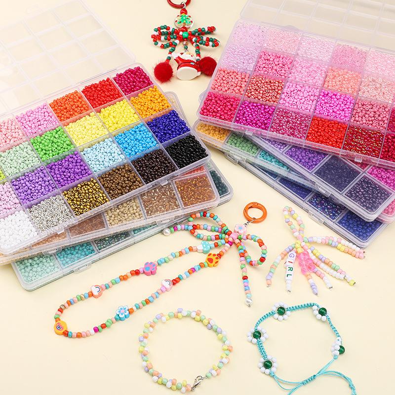 24-Grids Kit 3mm Loose Glass Beads Colorful Handmade Seed Beaded Set Box for DIY Bracelets Necklaces Making Jewelry Accessories