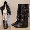 Belt Buckle Knight Boots Women's Autumn and Winter New Inner Heightening Trousers Stacking Boots High-end Square Head High Boots