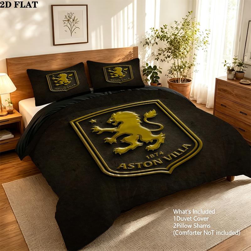 Aston Villa FC Pattern Bedding Home Decoration Birthday Gift ( 1 duvet cover + 2 pillowcase, without core),fan merchandise.