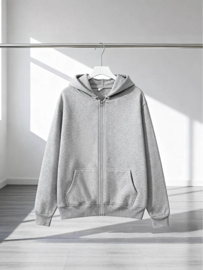 Unisex Cross-Season Hooded Fleece Jacket: Autumn-Winter Zip-Up Cardigan