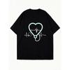 Oversized T Shirt Black Heart Ecg Stethoscope Print For Casual Wear