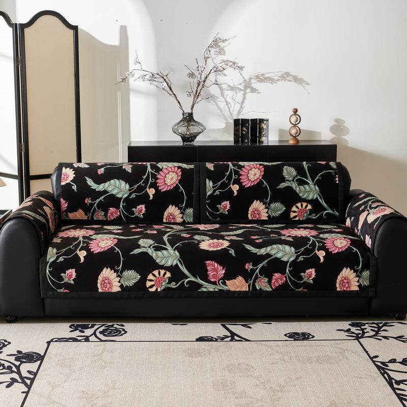 Four Seasons Short Plush Sofa Cushion Digital Printing Cushions Non-slip Leather Sofa Cover Cover New American Style Cover Cloth