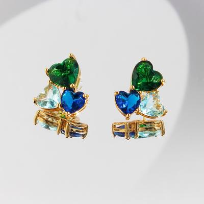 Orecchini a bottone in zircone a contrasto, freschi, estivi, salati e dolci, orecchini a cuore in zaffiro verde pesca, da donna, 910