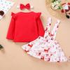 Neugeborenes Baby Mädchen Langarm Hirsch Tops + Bowknot Hosenträger Rock + Stirnband Set