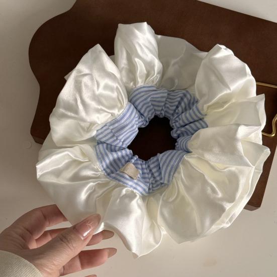 Kadın Saç Tokası Çizgili Baskı Patchwork Renk Saç İpi Yüksek Esneklik Pürüzsüz Saten Fırfır Kenarlı Oversize Saç Bandı Saç Aksesuarı