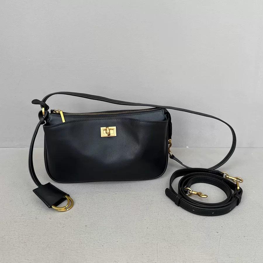 Bolsa Hobo Transversal Feminina de Couro Genuíno 2025 de Alto Nível com Fecho