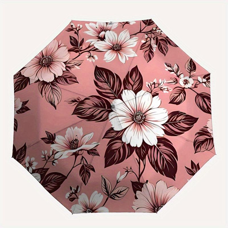 

1pc Floral Pattern Automatic Folding Umbrella - 8-Rib Iron Frame, Windproof, Portable Sunshade with Plastic Handle for Travel & Outdoor Acti