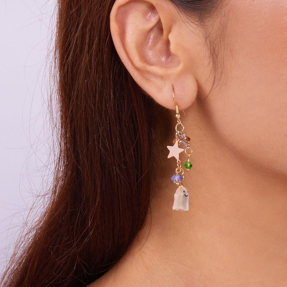 Rhinestone Halloween Earrings Ghost Spider Dangle Earrings Pumpkin Ear Studs  All Saints' Day