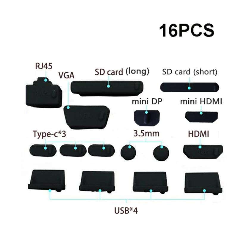 16pcs Colorful Anti Dust Plug for Laptop Silicone Cover Stopper Laptops Dustproof Type C USB VGA RJ45 Interface Waterproof Cover