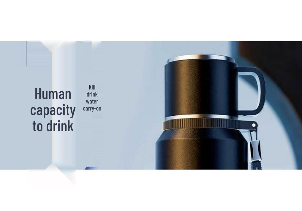 Men's Large Capacity Stainless Steel Thermos Cup - Portable High-Design Tea & Water Bottle with Separate Cup.