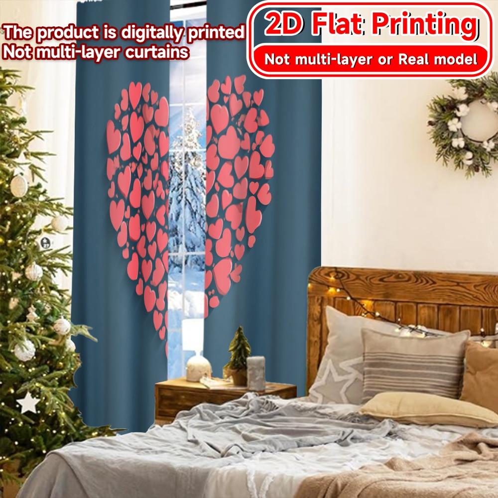 Set Of 2 Modern Flat Printing Heart Bloom Window Curtain Versatile Fabric Curtains Decorations Home Use Translucent Polyester