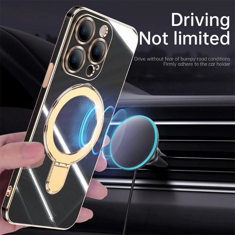 Magsafe Bracket Stand Holder Case for IPhone 15 14 13 12 Pro Max 15 Plus Slim Plating Magnetic for Iphone 15 Pro 14pro Max Cover