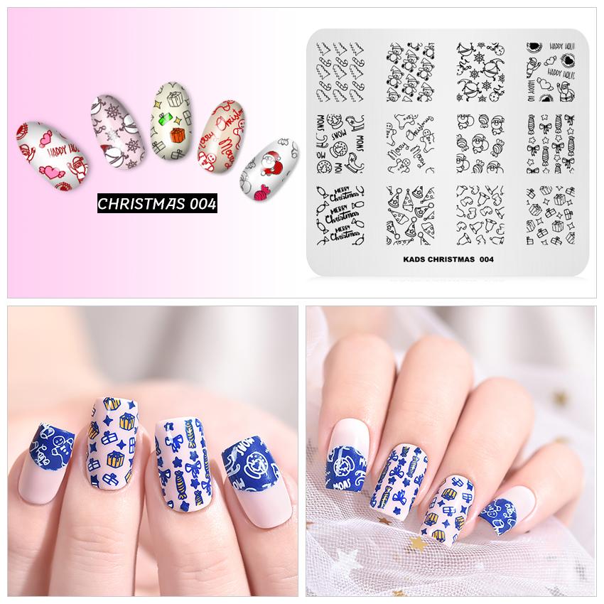 kads Vánoce 004 Razítkovací destička pro nail art Šablona pro tisk na nehty pro DIY nehtovou úpravu s razítkovacím lakem