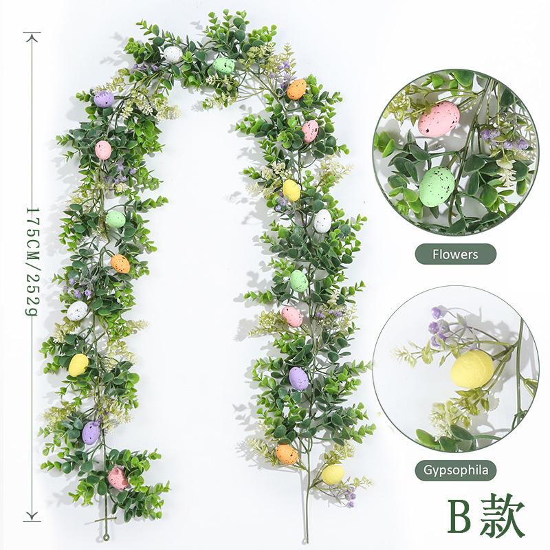 Easter Artificial Garland Ready-To-Hang Green Plant Vine Colored Egg Garland Vibrant Easter Egg Wreath For Doorway Wall Table 175CM