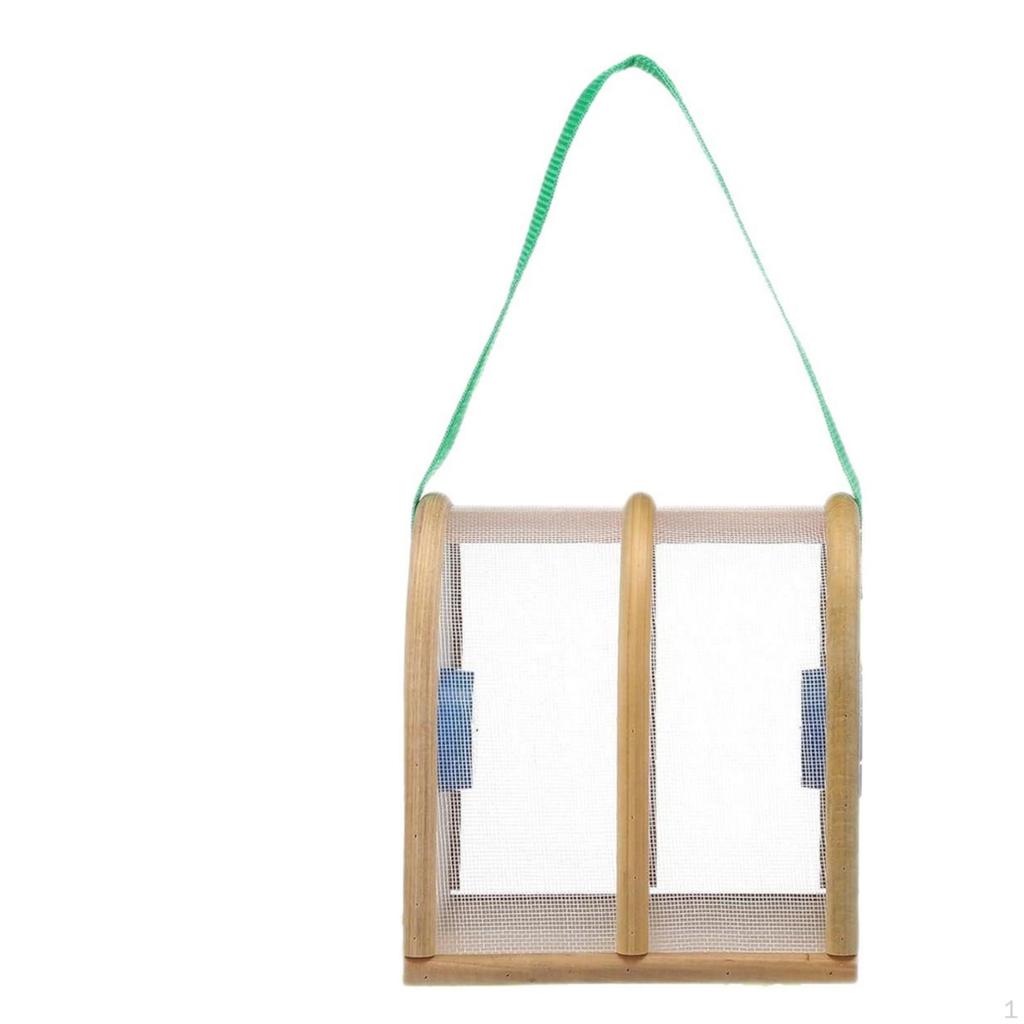 Wooden Cage with Carrying Strap Portable Mesh Double Chamber for Kids, Students,