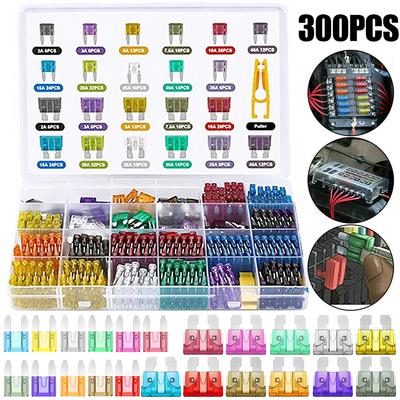 300 de bucăți siguranțe cu lamă pentru mașină, set de asortiment de siguranțe cu lamă mini standard, 2/3/5/7,5/10/15/20/25/30/35/40AMP Siguranțe cu lamă, accesorii auto