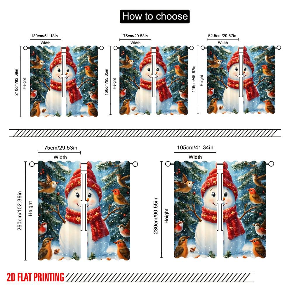 2pcs,2D plane printing Minimalist Curtains Cute Snowman Robin Christmas Winter (2) Polyester Fabric (without rod) Decorations