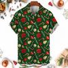 Retro Style Christmas Tree Reindeer Snowflake Printed Short Sleeved Shirt for Men and Women Christmas Holiday Loose Casual Shirt