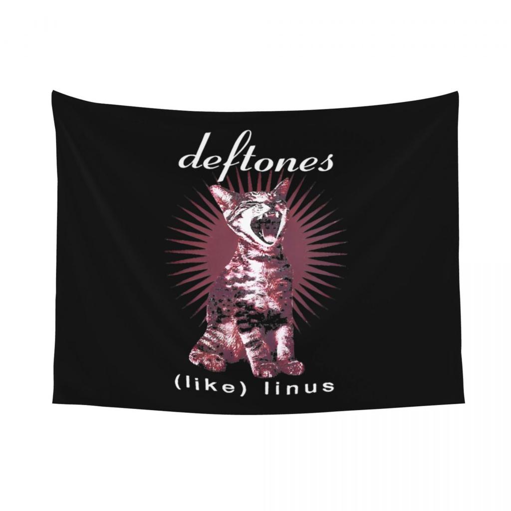 Deftones Cat Hippie Polyester Tapestry Wall Hanging Metal Punk Rock Music Art Throw Rug for Dorm Room Decor