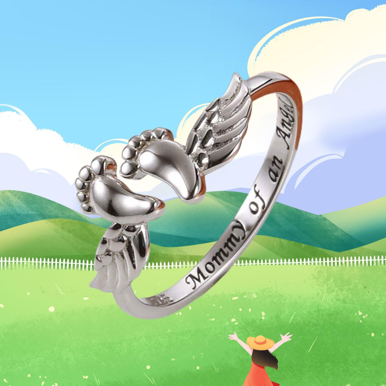 

New Cross-Border Angel Finger Ring: Sweet, Elegant, Warm Jewelry Featuring Baby Footprints for Women. Adjustable Open Size