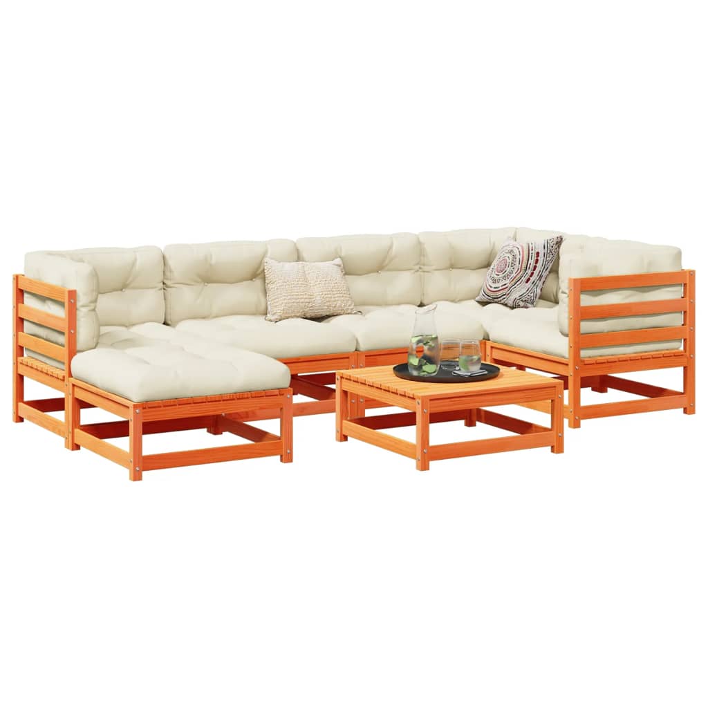 7 Piece Garden Sofa Set with Cushions Wax Brown Pine Wood