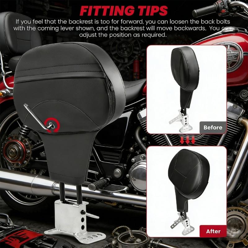 Pack of 1 Adjustable Motorcycle Driver and Backrest with Enhances Lumbar Support for Long Ride Comforts Including Mounting Hardware and Durable