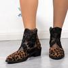 Ladies Shoes 2024 Fashion Sandals Women's Boots Leopard Ankle Boots Women Lace Floral Round Toe Square Heel Back Zip Shoes Women