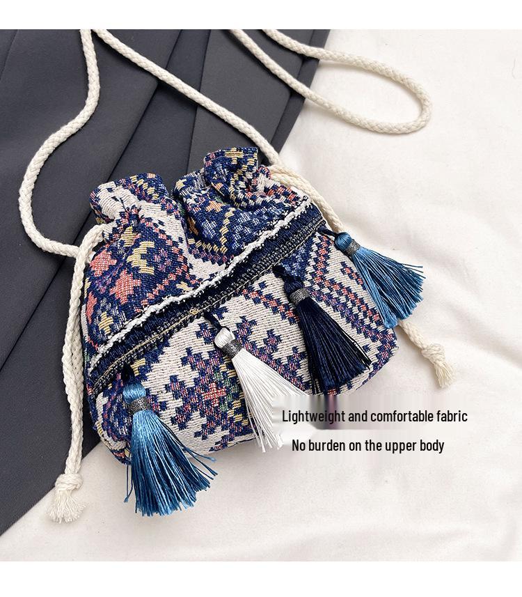 Ethnic Style Women's Tassel Drawstring Crossbody Bag