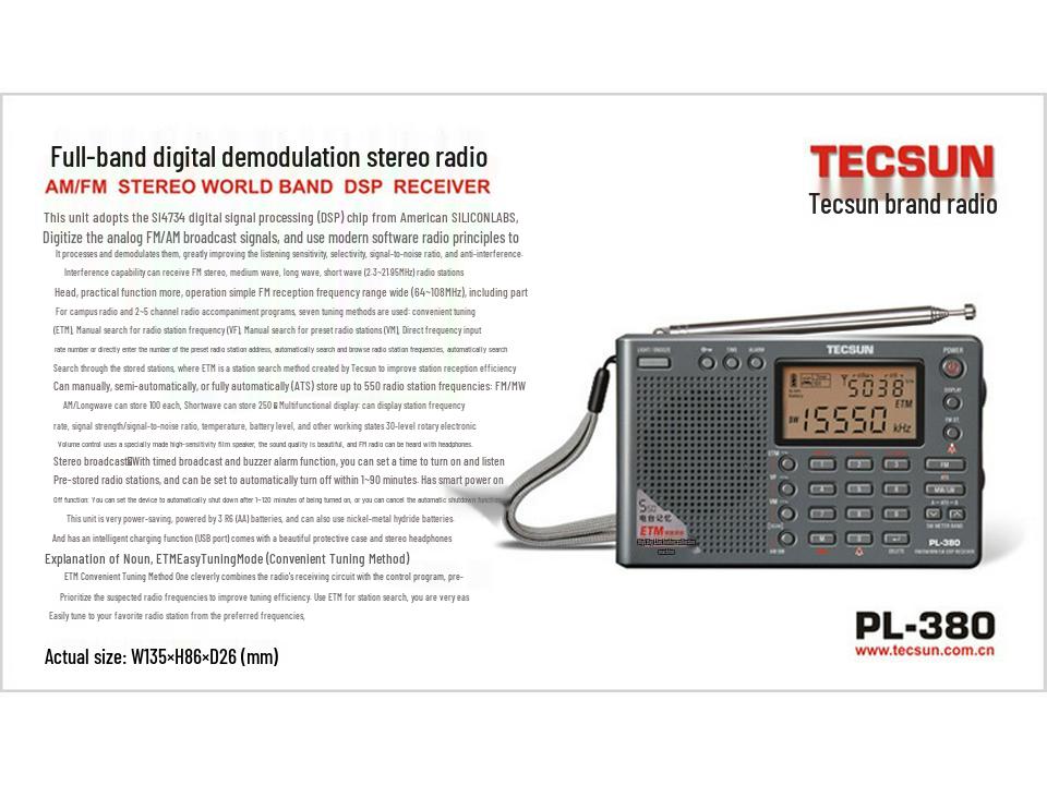 Tecsun PL-380 Full Band Digital Stereo Portable FM Radio