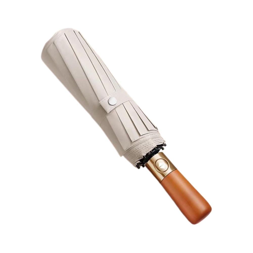 Fully Automatic 144-Rib Premium Light Luxury Wooden Handle Umbrella Black Glue UV-Resistant Windproof Folding Parasol Rain Gear