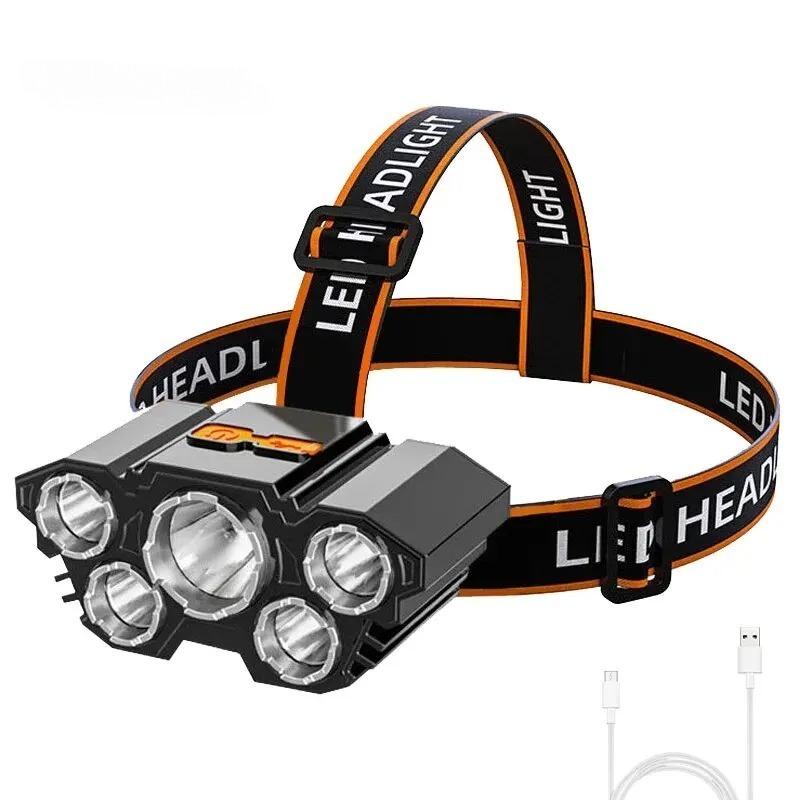 300LM Portable LED Headlamp 5 LEDs Flashlight USB Rechargeable 3 Lighting  Modes for Outdoor Camping Fishing Head Light Headlamp