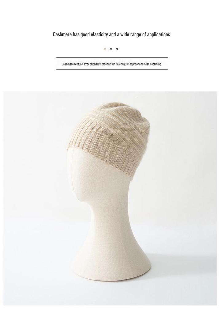 Women's Classic Striped Knit Hat - Warm, Ear-Protective, Solid Color Fashion for Autumn & Winter