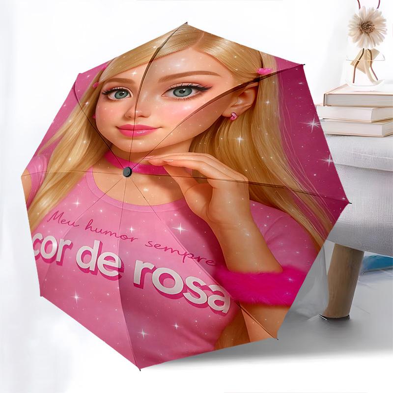 1pc humor pink Automatic Folding Umbrella - Compact 8-Rib Design, Durable Plastic & Iron1409L