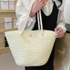 2024 Summer Stylish Large Capacity Woven Tote Bag For Women In Beige And Khaki For Casual Travel