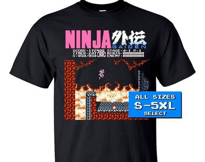 Ninja Gaiden V2 Screen T Shirt BLACK All Sizes S-5XL 100% Cotton NES Famicom Nintendo Game 8 Bit